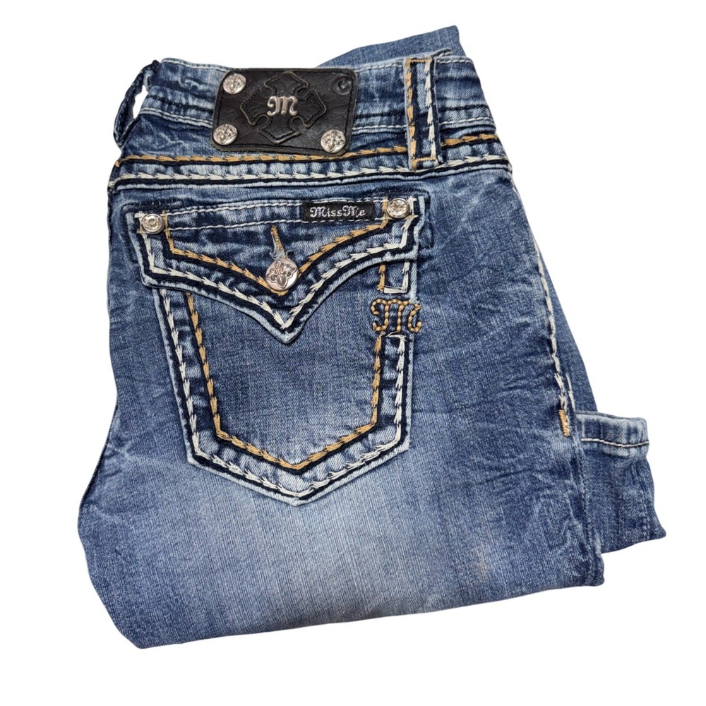 Miss Me Jeans Signature Bootcut Denim Women's 28 Blue Embellished Western USA
